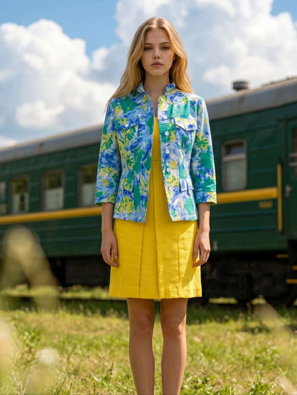 Multiples Printed Denim Jacket in Watercolor Size S/M